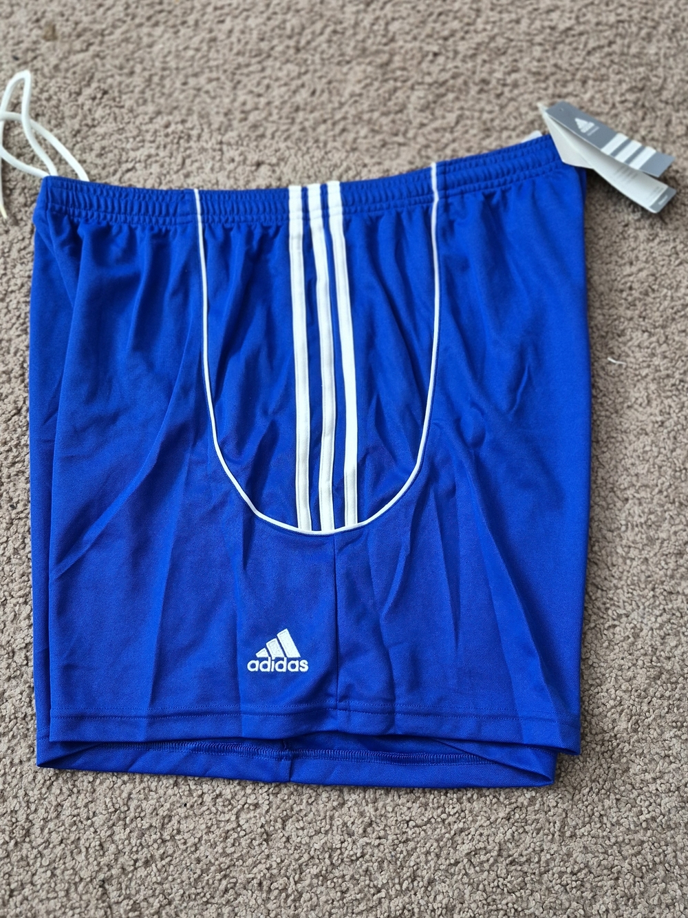 adidas Women’s SQUAD Blue Athletic Shorts with White Stripes Sz XL